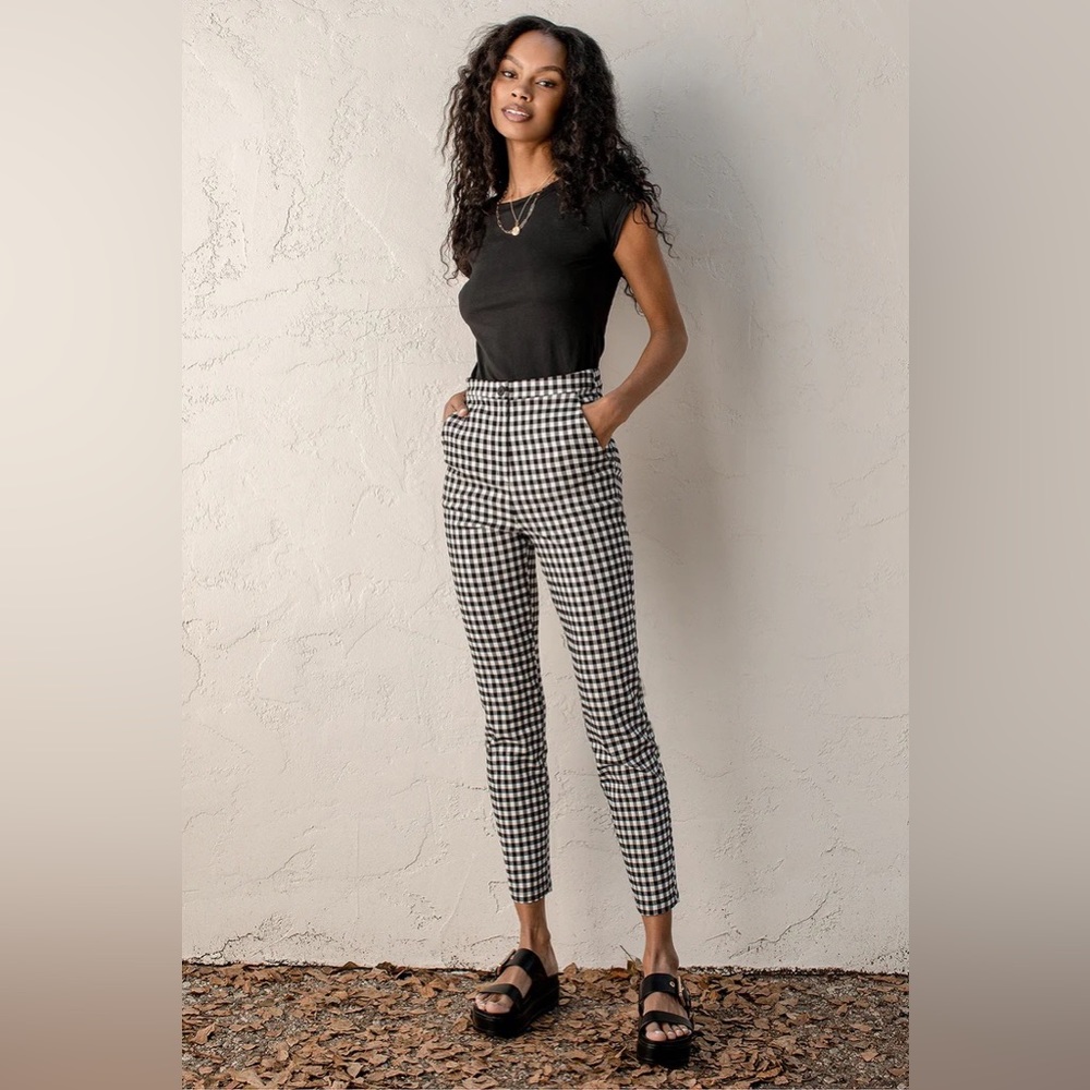 Lulus Fit Check Black and White Gingham High Waisted Trouser Pants